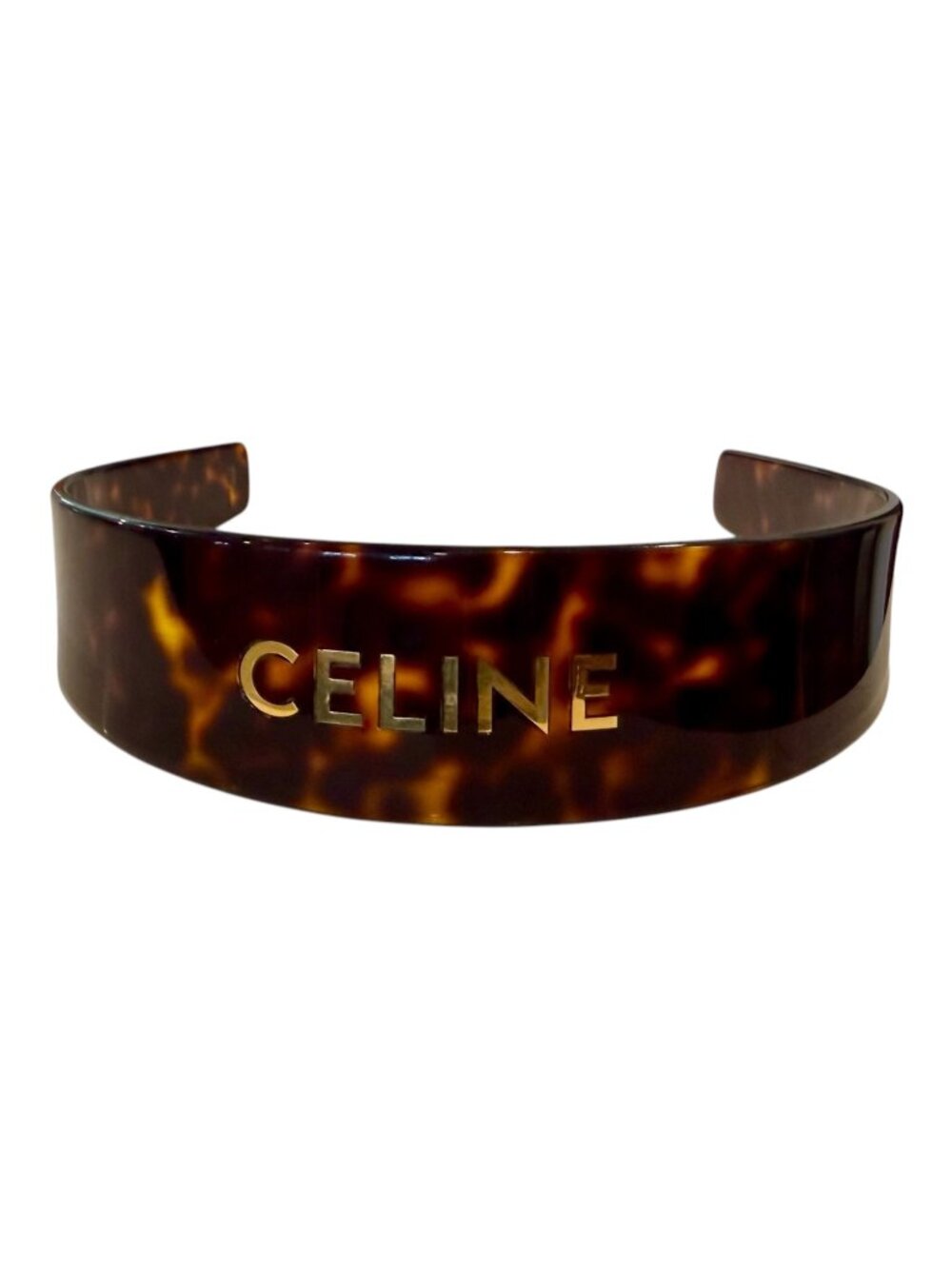 Celine Brown Tortoiseshell Logo Wide Headband Made In Italy